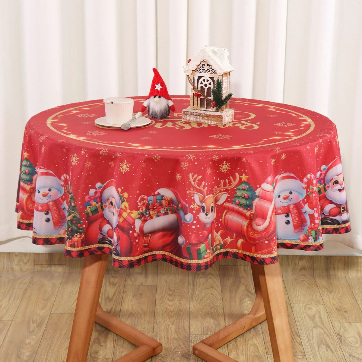 Christmas Tablecloth Christmas Party Decoration 2025 Xmas Table Decor Santa Claus Table Cover Navidad Natal New Year Gift 2026
