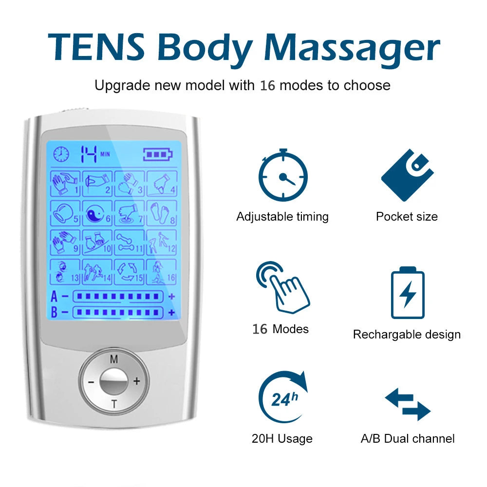 New Tens Unit Relax Muscle Stimulator Body Massage Digital Therapy 24 Modes EMS Acupuncture Slimming Machine Electrostimulator