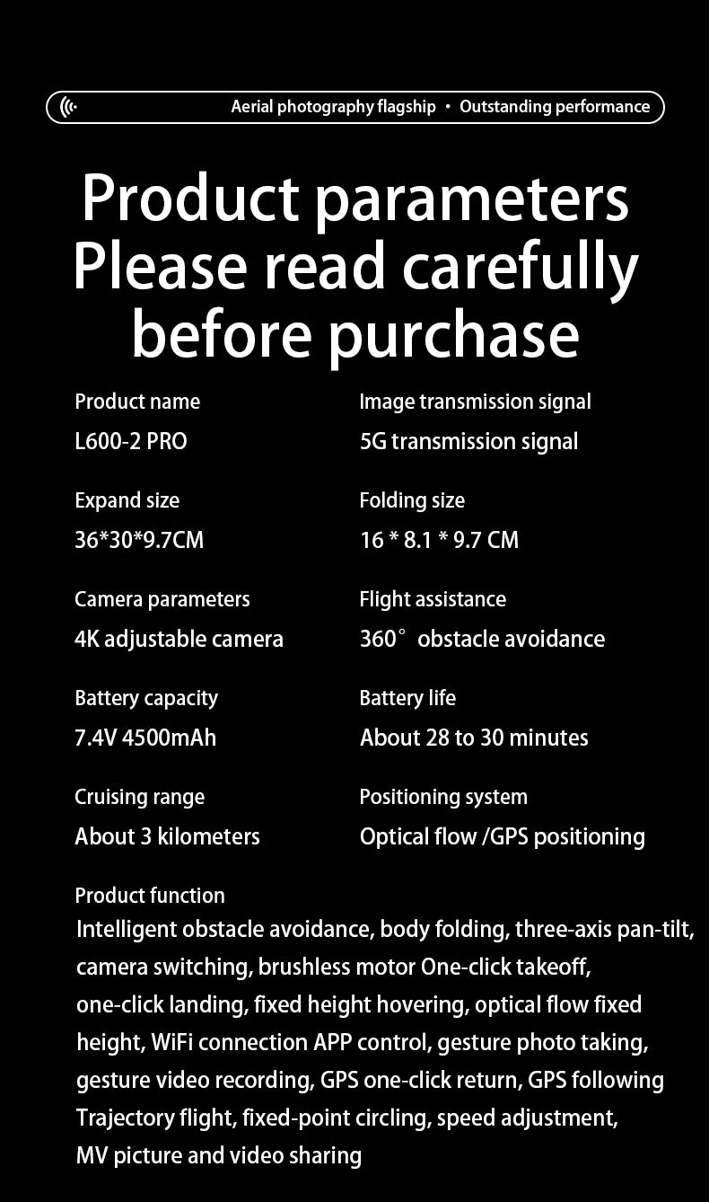 HOT-Professional 8K HD Dual Camera New L600-2 MAX GPS Drone 5KM 3-Axis Gimbal 360 Obstacle Avoidance Brushless Quadcopter Toy