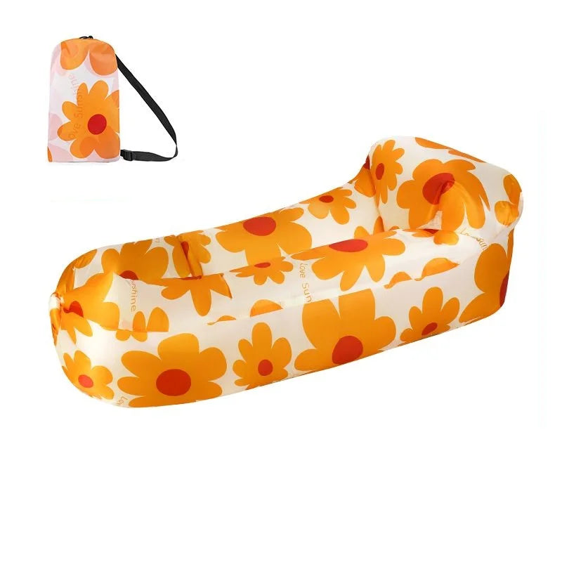 Outdoor Lazy Non Inflatable Sofa Folding Portable Air Cushion Bed Picnic Camping Yellow White Air Bed