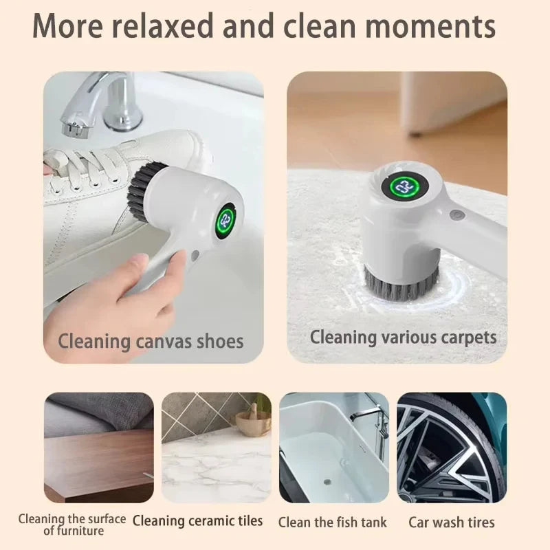 Xiaomi Electric Scrubber LED Display Cleaning Brush Waterproof High Speed Powerful 4head Cleaning Brush For Bathroom Kitchen