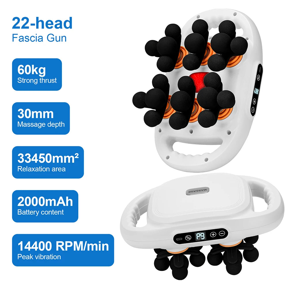 22-Head Fascia Gun High Frequency Vibration Body Massage Gun Back Massager Waist Massager Neck Shoulder Thigh Fascia masajeador