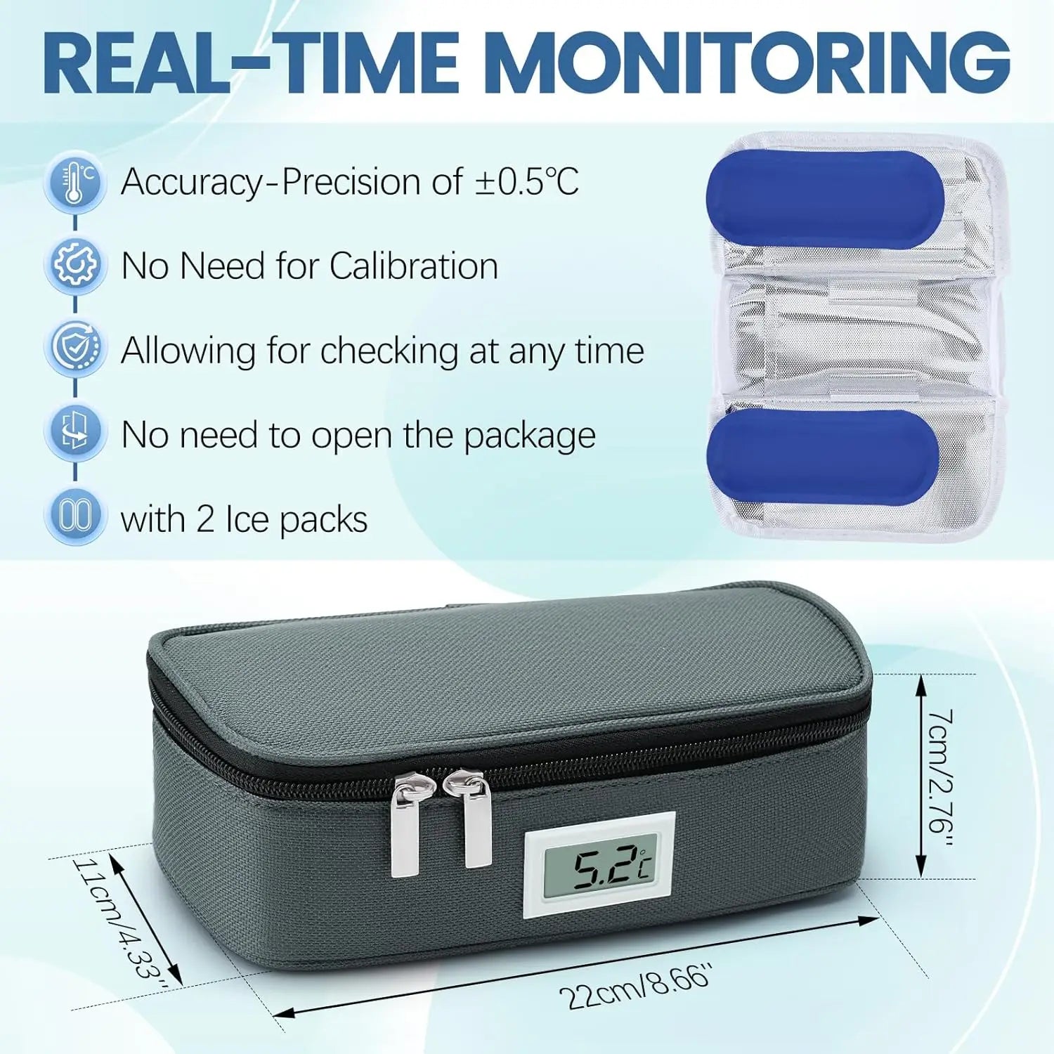 Convenient Insulin Refrigeration Box Medication Receiving Small Refrigerator With 2 Ice Packs LED Temperature Display
