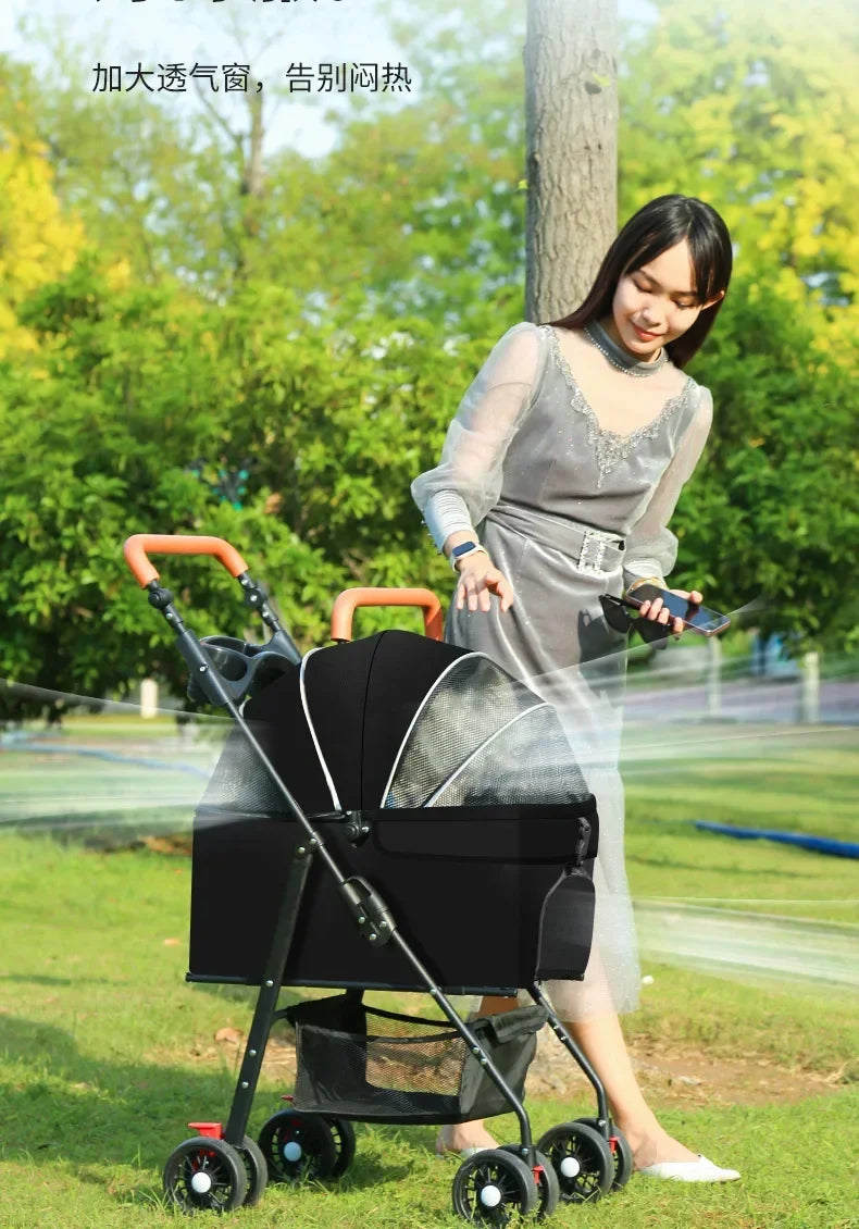 Pet Stroller Dog Cat Large and Small Dog Out Pet Cart Outdoor Travel Lightweight Foldable Cat Supplies
