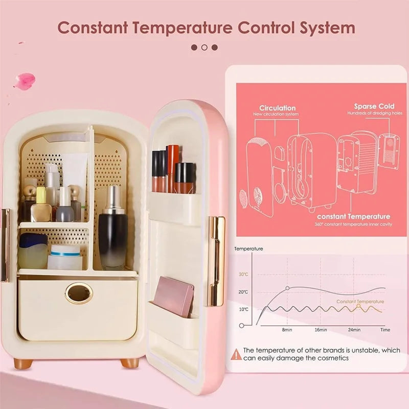 Mini Skin Care Fridge Makeup Cooler 8-18°C Constant Temperature LED Light Beauty Refrigerator for Bedroom Skin Care & Cosmetics