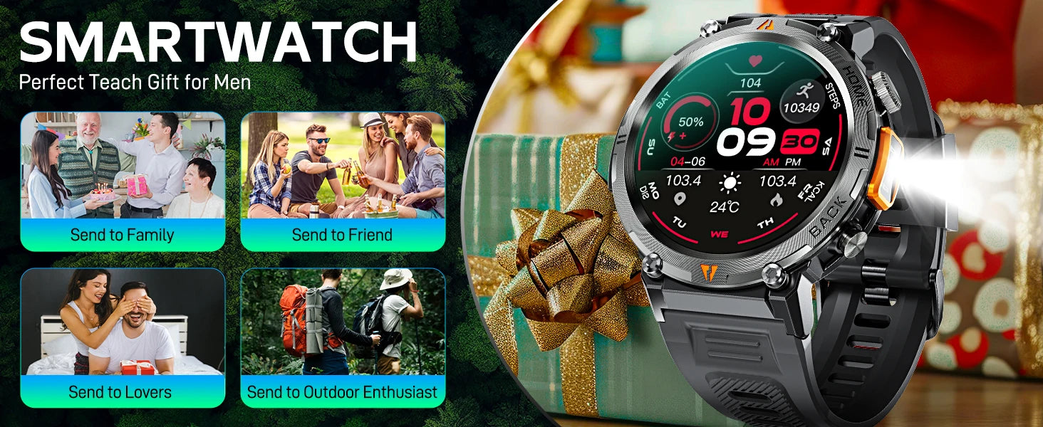 EIGIIS KE3 Smart Watch 3ATM Waterproof Original Design For Men Bluetooth Call Health Monitor With Flashlight 100+ Sports Modes