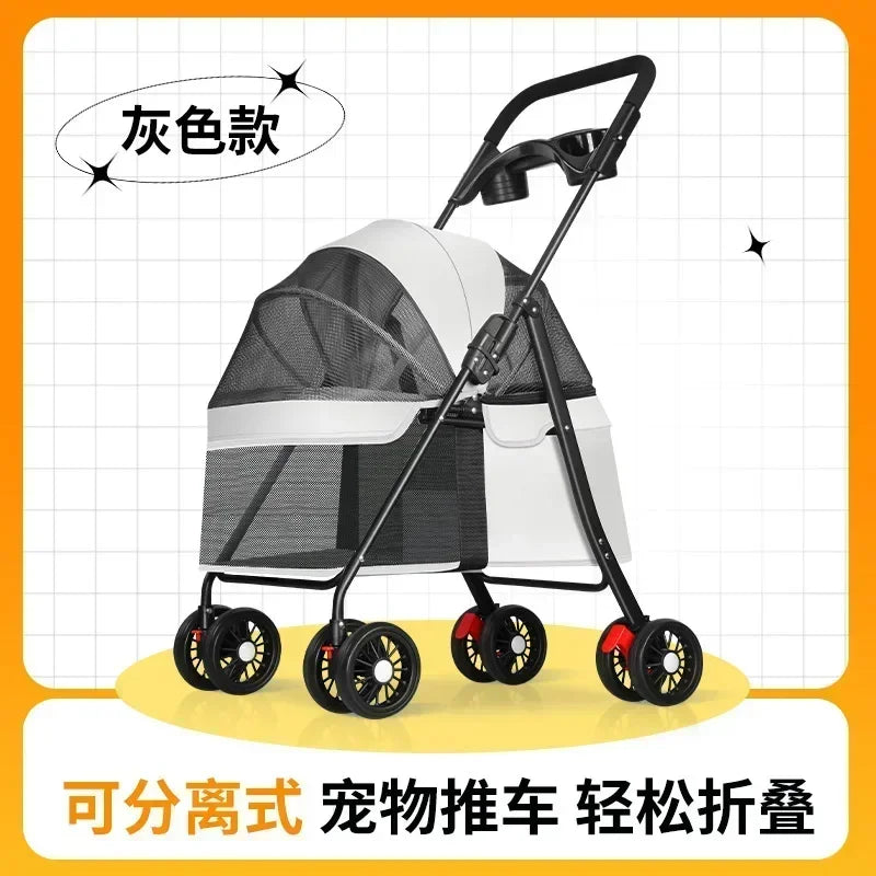 Pet Stroller Dog Cat Large and Small Dog Out Pet Cart Outdoor Travel Lightweight Foldable Cat Supplies