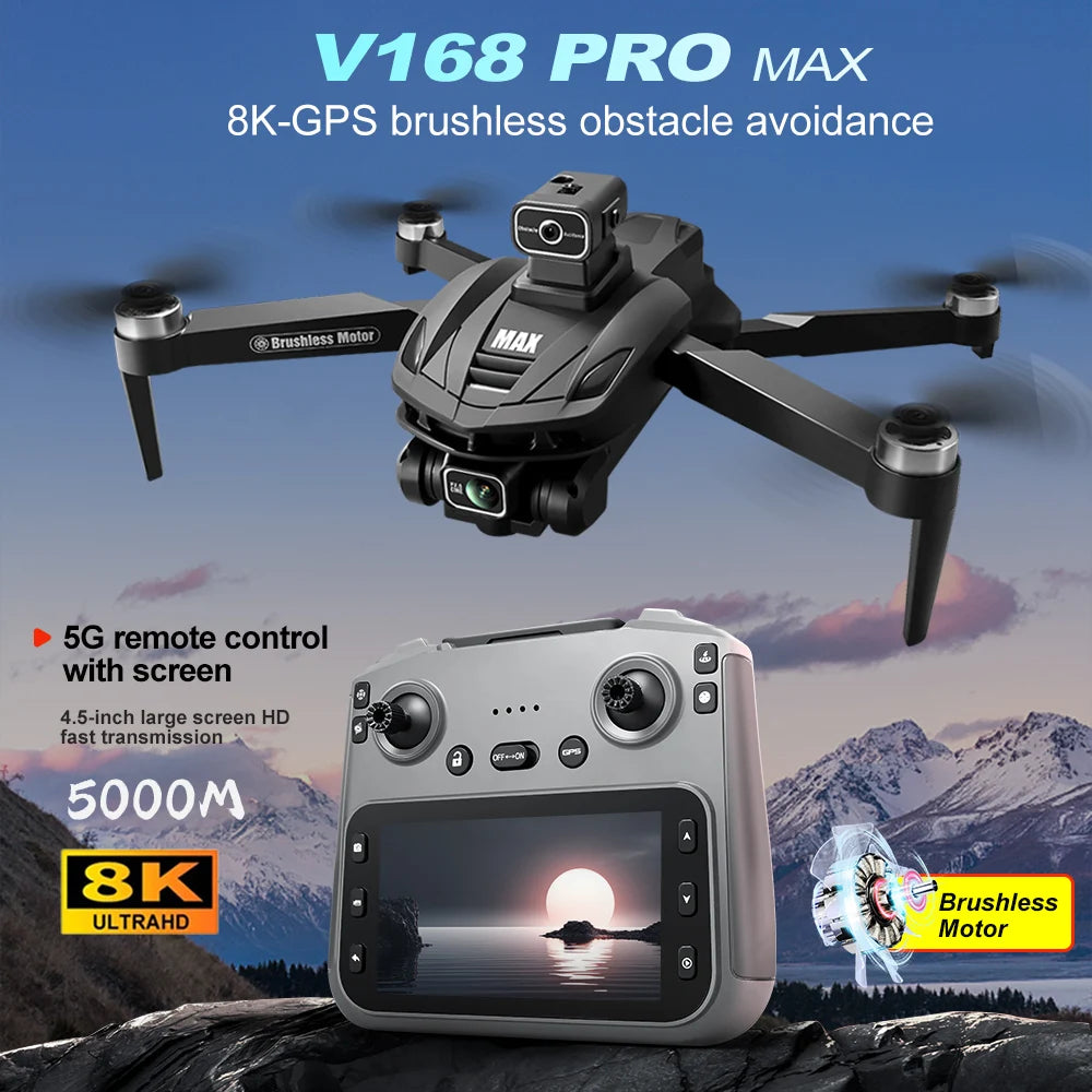 V168 PRO Max GPS Drone 8K Professional HD Dual Camera Omnidirectional Screen 360° Obstacle Avoidance FPV Dron Rc Quadcopter Toys