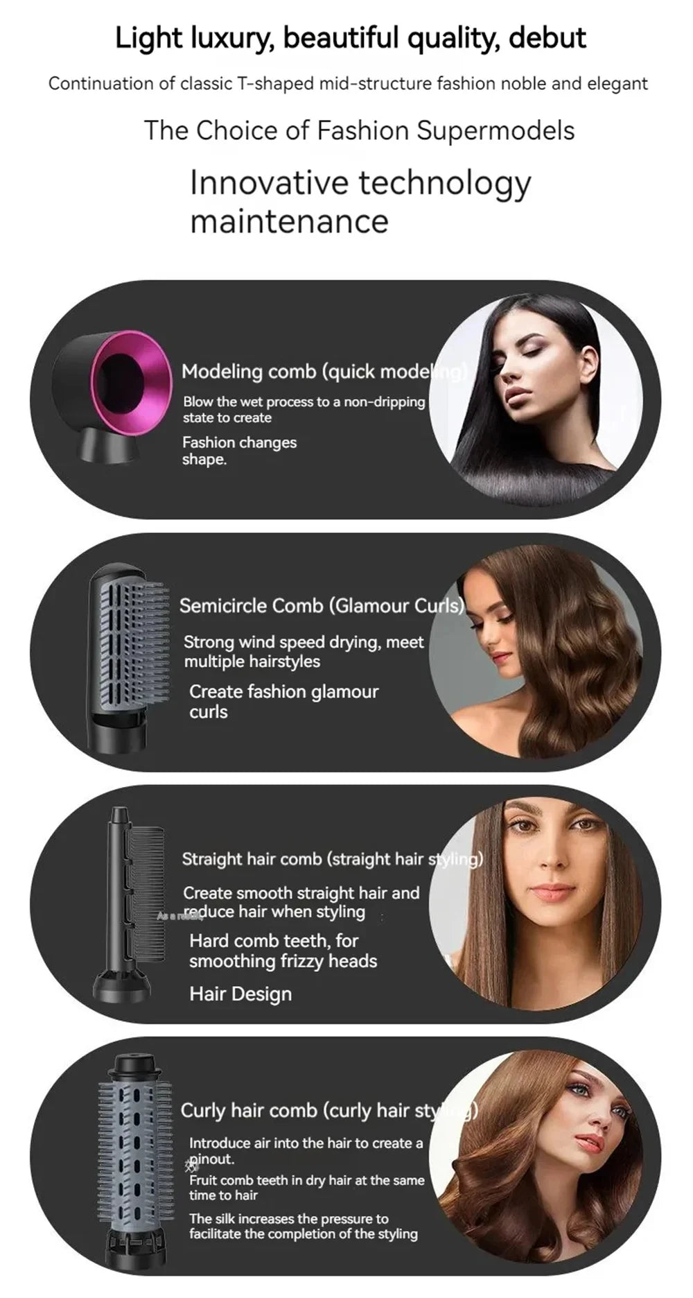Hot Air Brush 5 In 1 Home Use Multi-functional Hair Dryer Styler Curler Straightener Comb, 5-in-1 Hair Styling Tool Set Air Com