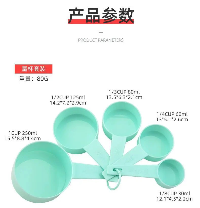 Plastic Measuring Cups and Spoons Set  10 PCS  Kitchen Accessories Engraved US Markings Stackable Measuring Tools