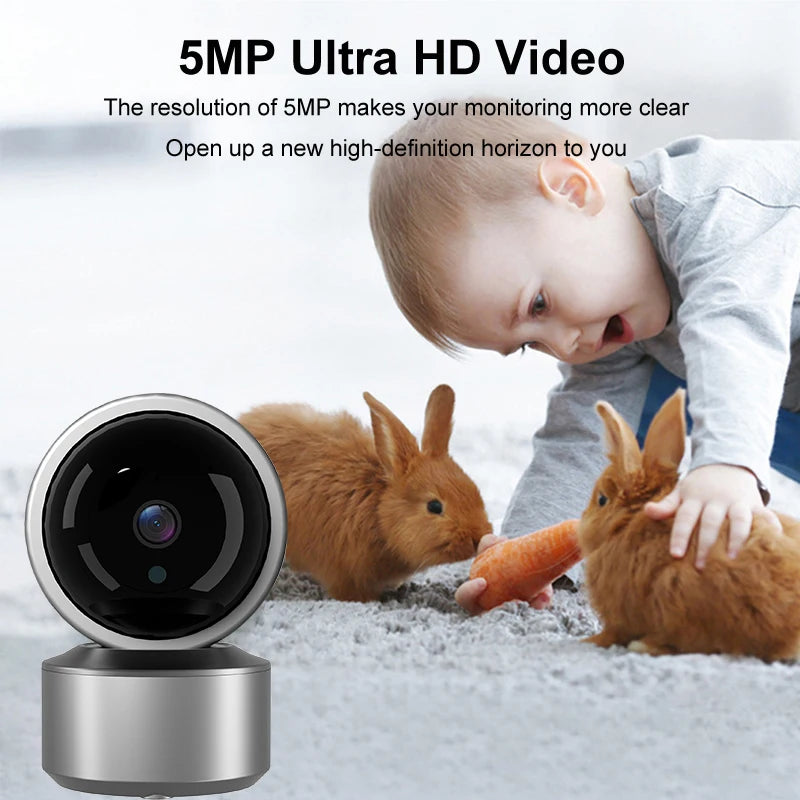 5MP WiFi Baby Monitor Security Camera, Tuya Smart Life APP, 355° PTZ Auto Tracking, IR Night Vision, 2-Way Audio Indoor IP Cam