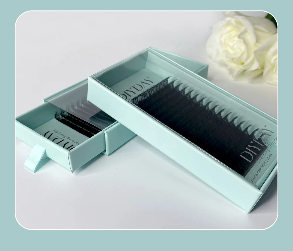 DIYDAY Individual Eyelash Extension Long Length Classic Lashes Extensions Trays Wholesale Matte Black Soft Mink Faux Eyelashes