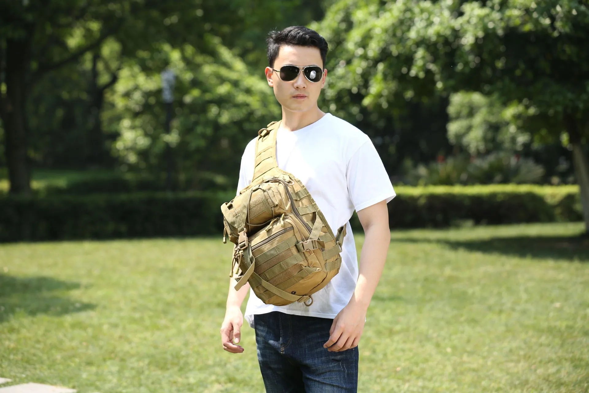 Rilibegan Chest Bag Waterproof Oxford Single Shoulder Bags Tactical Chest Bags Big Capacity Crossbody Bags Camouflage Chest Bag