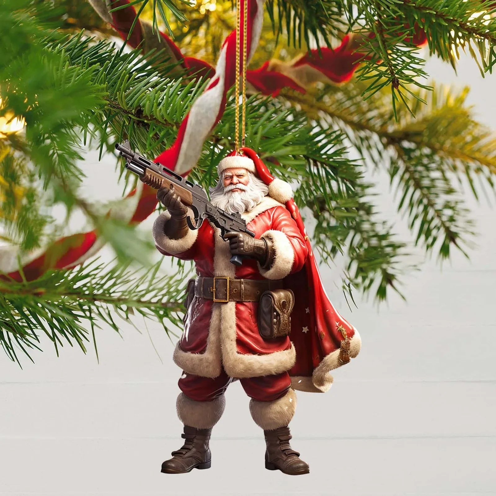 Cool And Imposing Santa Acrylic Material 2D Santa Cool Pendant Decoration Office Home Christmas Tree Decoration