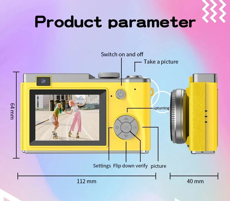 Digital Camera 4K HD Kid Camera 48MP Autofocus Vlogging Camera 2.4 Inch Retro Fashion Portable Video Camcorder for Beginners