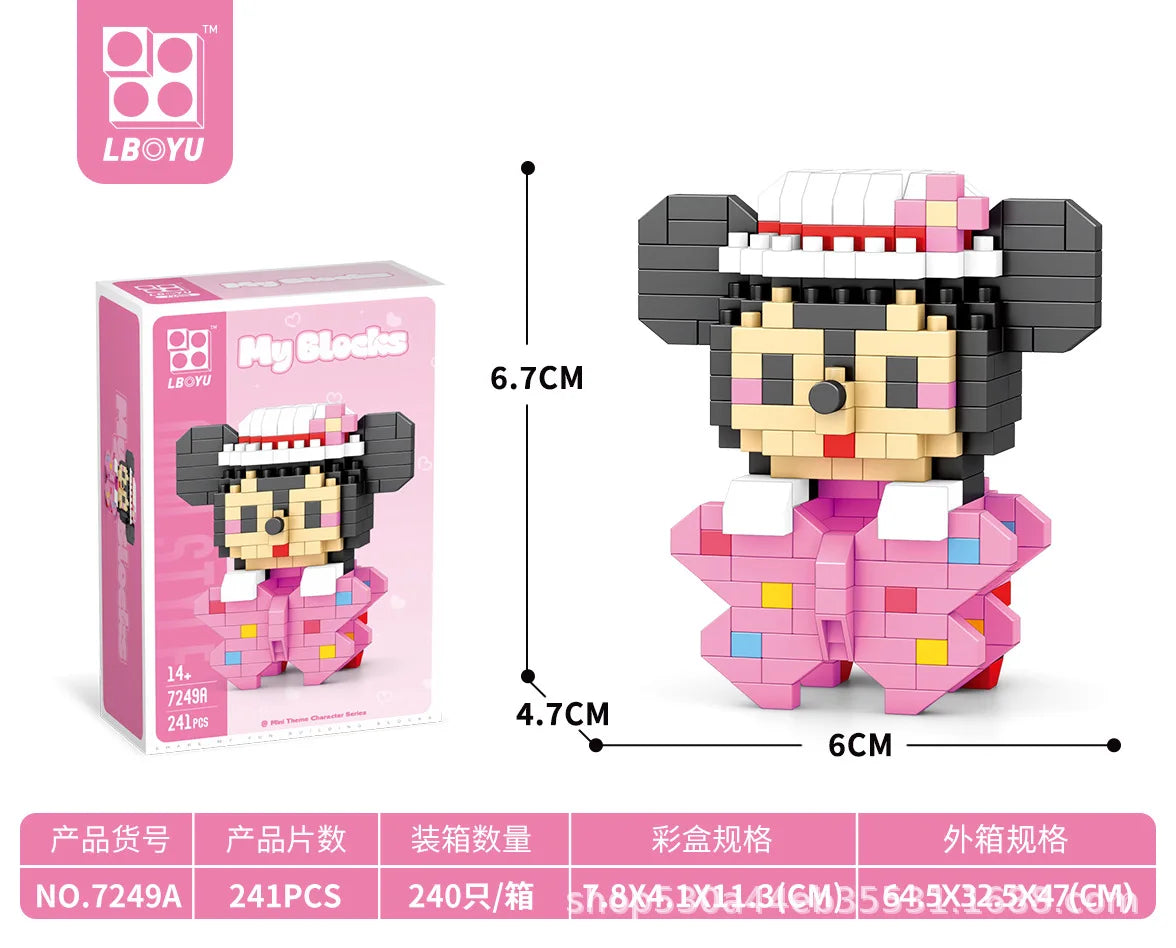 Disney 108 Style Stitch LinaBell Hello Kitty Building Blocks Princess Cartoon Figrues Bricks Children's Assembly Toys Model Gift