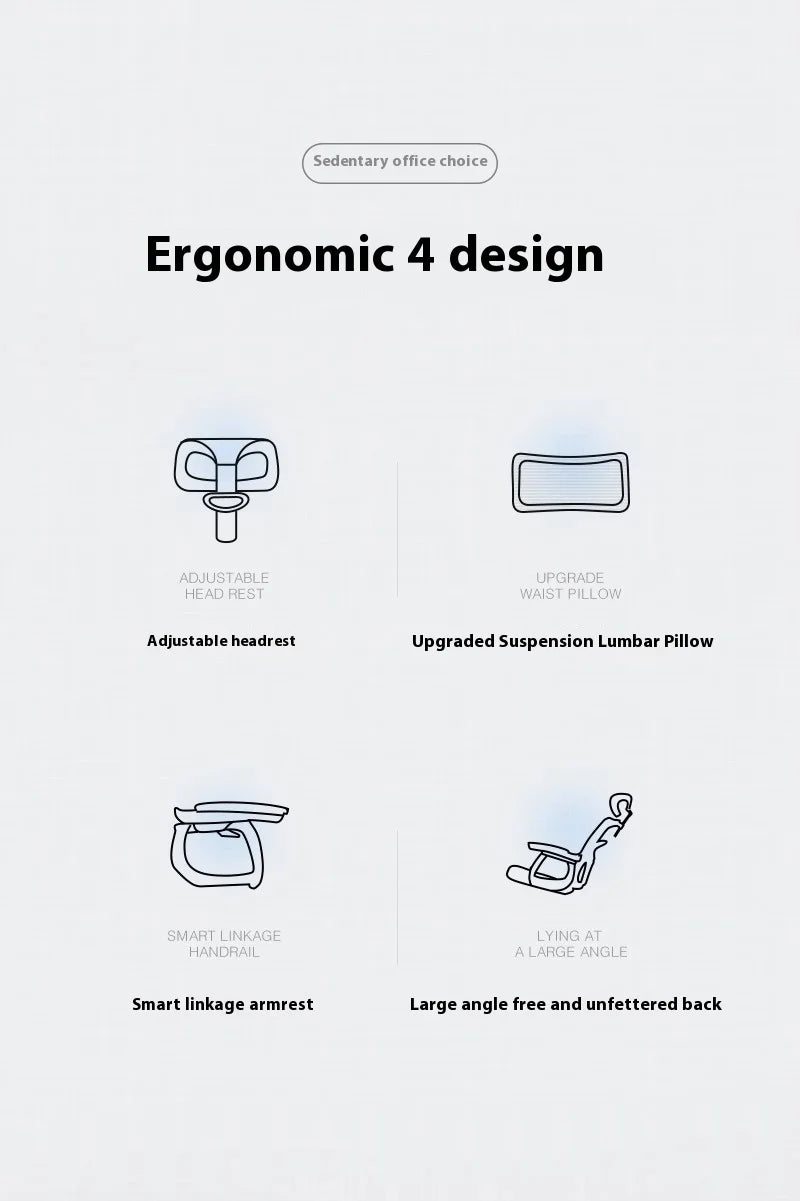 Ergonomic Office Chair Liftable Mesh Computer Chair with 4D Lumbar Support Home Office Swivel Chair with Latex Seat Cushion