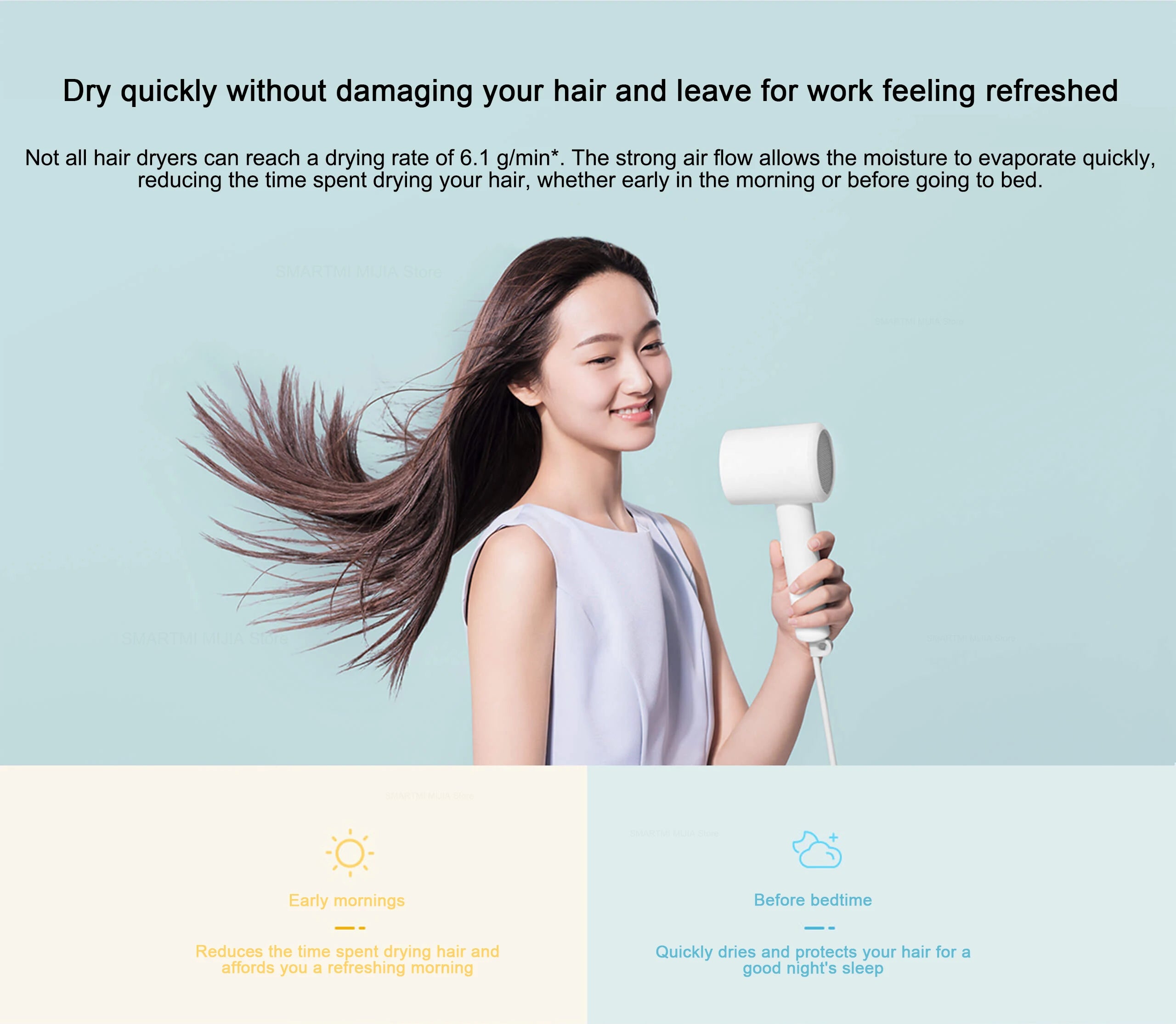 XIAOMI MIJIA Negative Ionic Hair Dryer H300,Constant temperature 57°C,Professional 1600W Blow Dryer,220V CN Version With Adapter