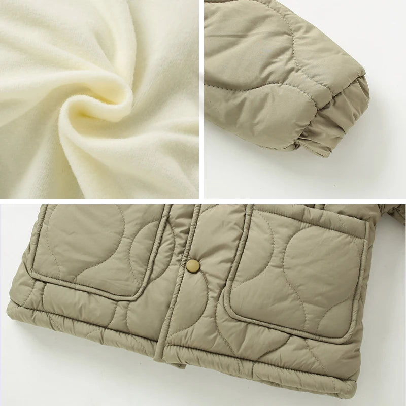 Autumn Kids Cotton Jacket Winter Boys Solid Color Thick Plus Velvet Warm Coat For 3-10 Years Teen Children Outerwear Clothing ﻿