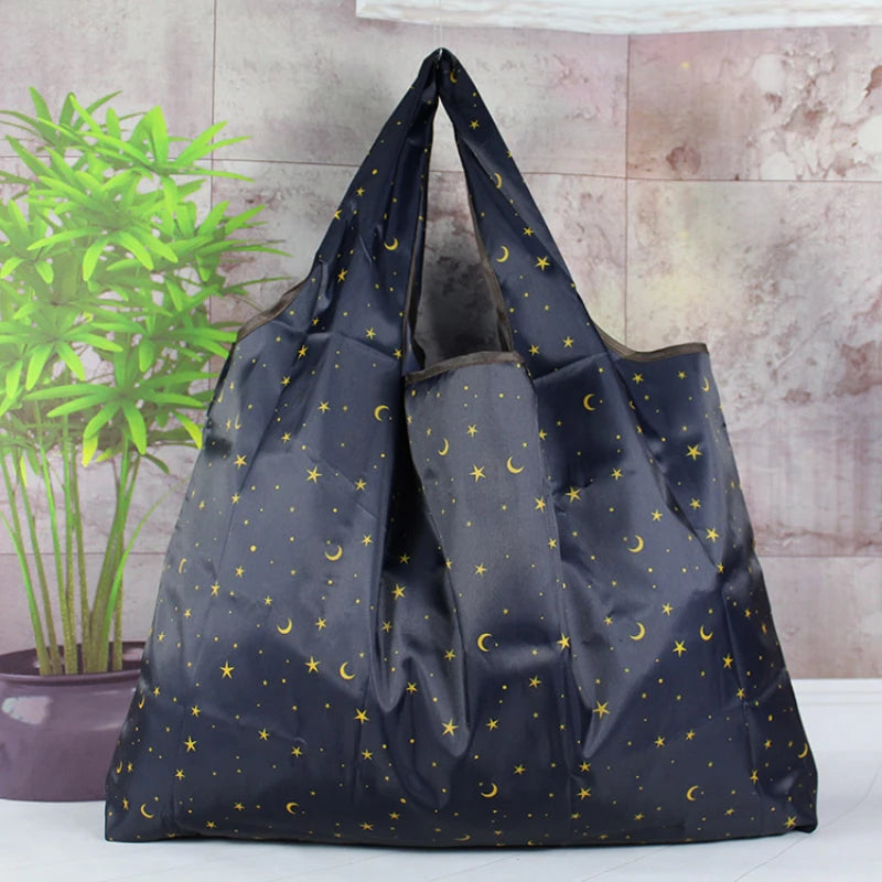 Eco-Friendly Folding Shopping Bag Reusable Portable Shoulder Handbag for Travel Grocery Fashion Pocket Tote