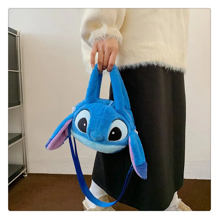 Disney Stitch Soft Plush Crossbody Bag Korean Cute Style Adjustable Strap Kawaii Anime Shoulder Purse Medium Size Gift for Women