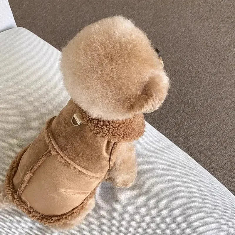 Winter Fleece Lined Dog Vest Jacket with Harness for Small Breeds Teddy Bichon Puppy Suede Apparel  Dog Clothes  French Bulldog