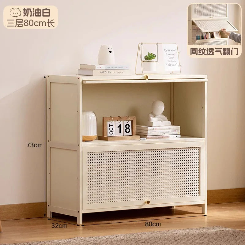 White Living Room Floor Cabinet for Tatami Bay Window Storage Cabinet Multifunctional Balcony Organizer Space-Saving Cupboard