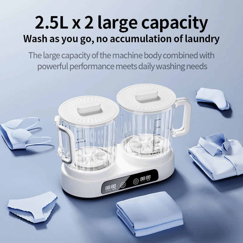 U10 Double Barrel Mini Washing Machine LED Digital Display Small Semi Automatic Wheel Home Dormitory Portable Washing Machine.