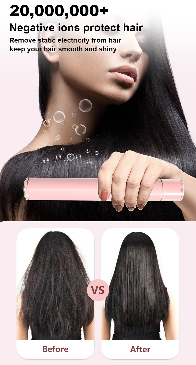 LED Hair Straightener Brush - Cordless Hot Air Styling Comb w/ Ceramic Ion Tech, Adjustable Temp & USB-C Fast Charge