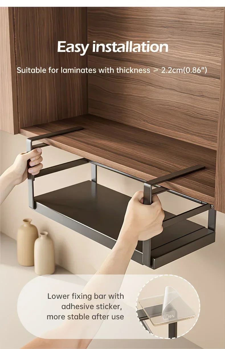 Stainless Steel Shelves Adjustable Spice Stand Storage Room Kitchen Metal Expansion Cabinet Kitchen Hanging Seasoning Rack