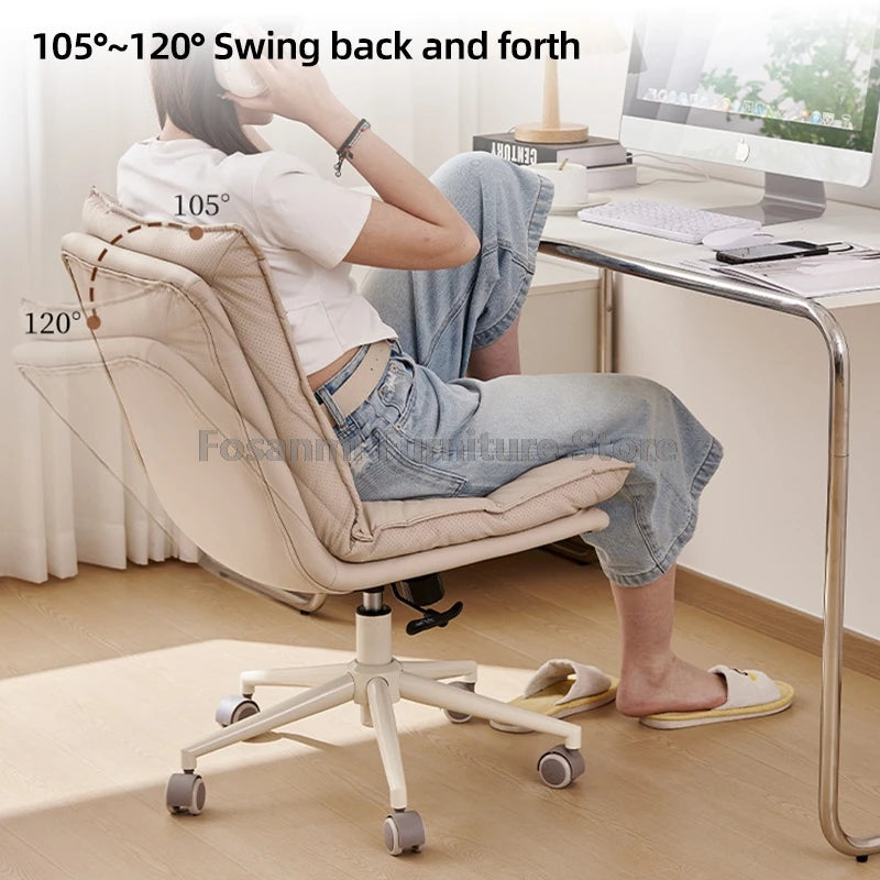 Height Adjustable Faux Leather Vanity Chair Ergonomic Office Home Comfort Swivel Desk Chair Simple Soft Gaming Computer Chairs