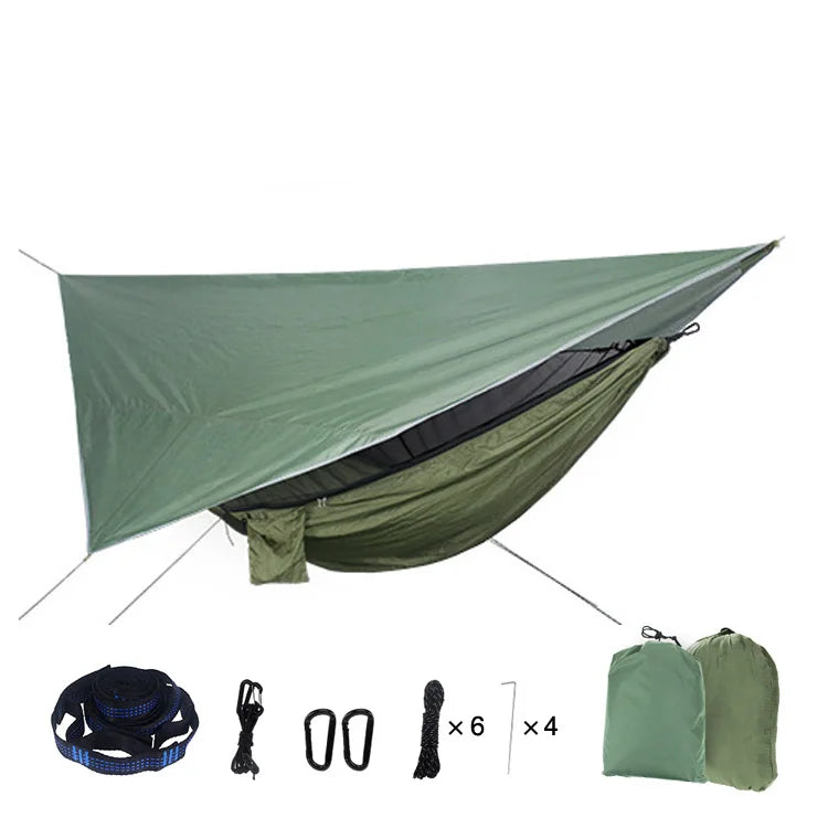 Portable Mosquito Net Nylon Camping Hammock with Waterproof Rain Fly Canopy Tarp  for Outdoor Hanging Bed Sleeping