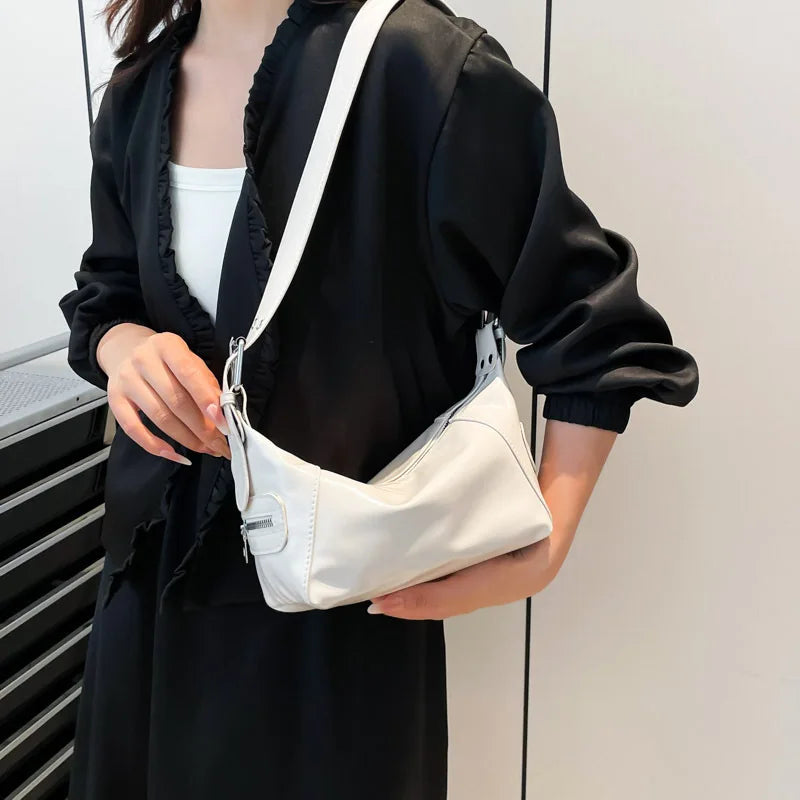 Underarm Bag Women's Bag Cool Drag Style Single Shoulder Underarm Stick Bag Niche Design Leather Zipper Single Shoulder Handbag