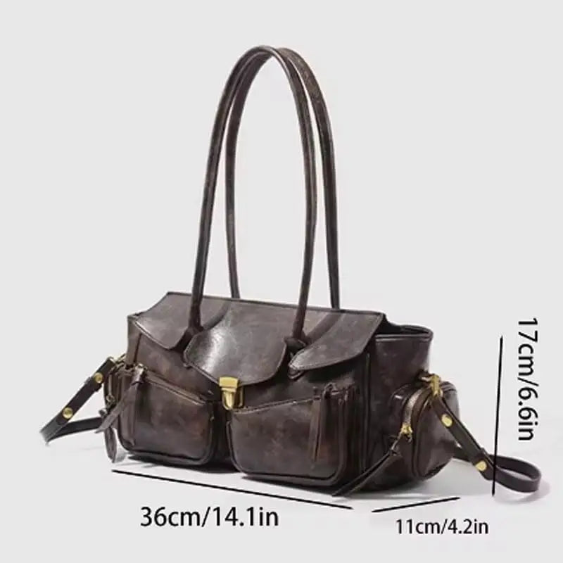 Y2K Style Large Bowling Bag Chic Boston Handbag Solid Color Motorcycle Crossbody Shoulder Bag Women's Vintage Underarm Bag