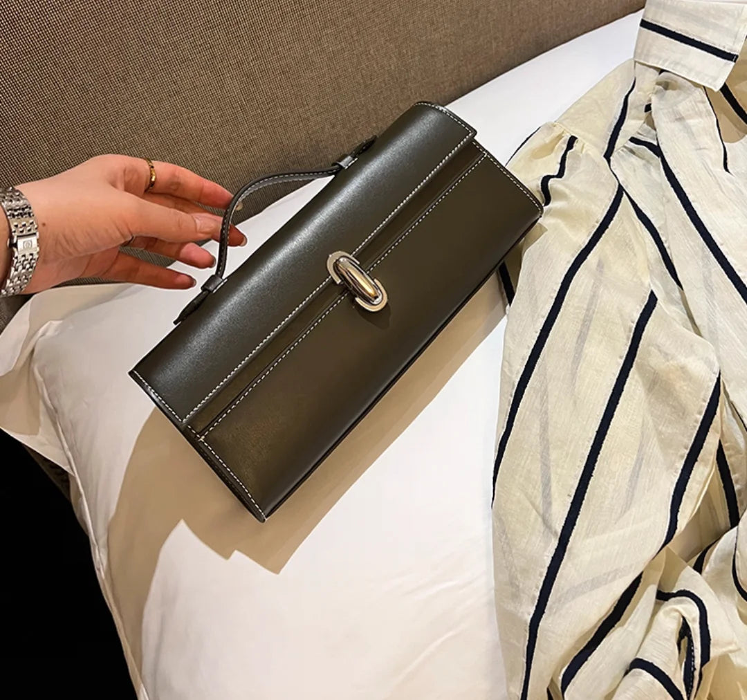 SAVETTE Brand Genuine Leather Small Square Bag Rectangular Baguette Tote Women's Simple Handbag