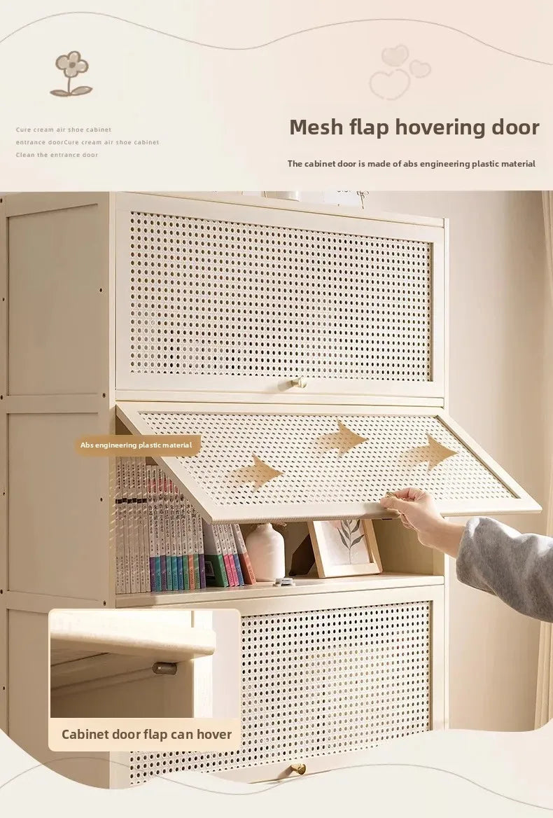 White Living Room Floor Cabinet for Tatami Bay Window Storage Cabinet Multifunctional Balcony Organizer Space-Saving Cupboard