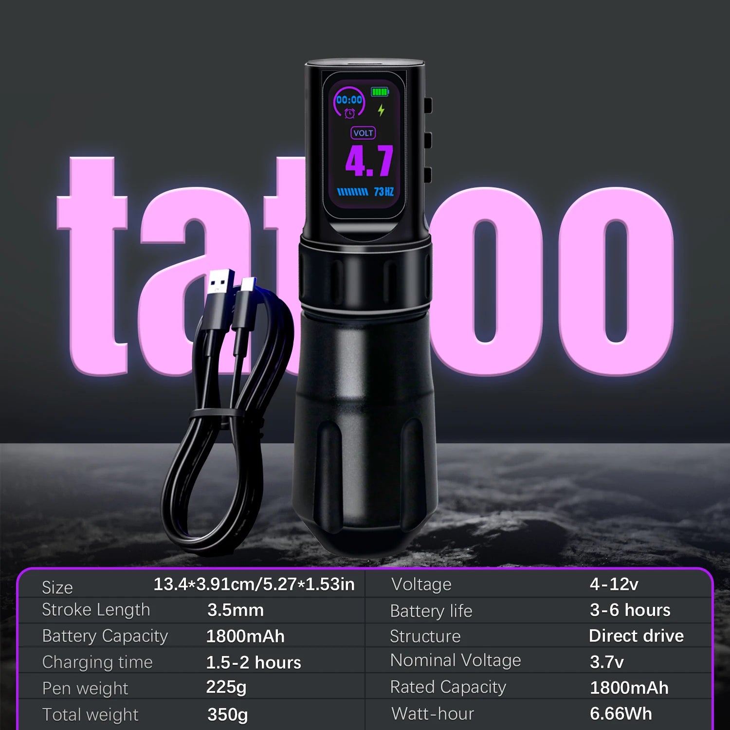 KVM Wireless Tattoo Pen Kit Tattoo Gun Kit Dual Mode Direct Drive IPS Screen Timer Function Battery 1800mAh Tattoo Machine Kit