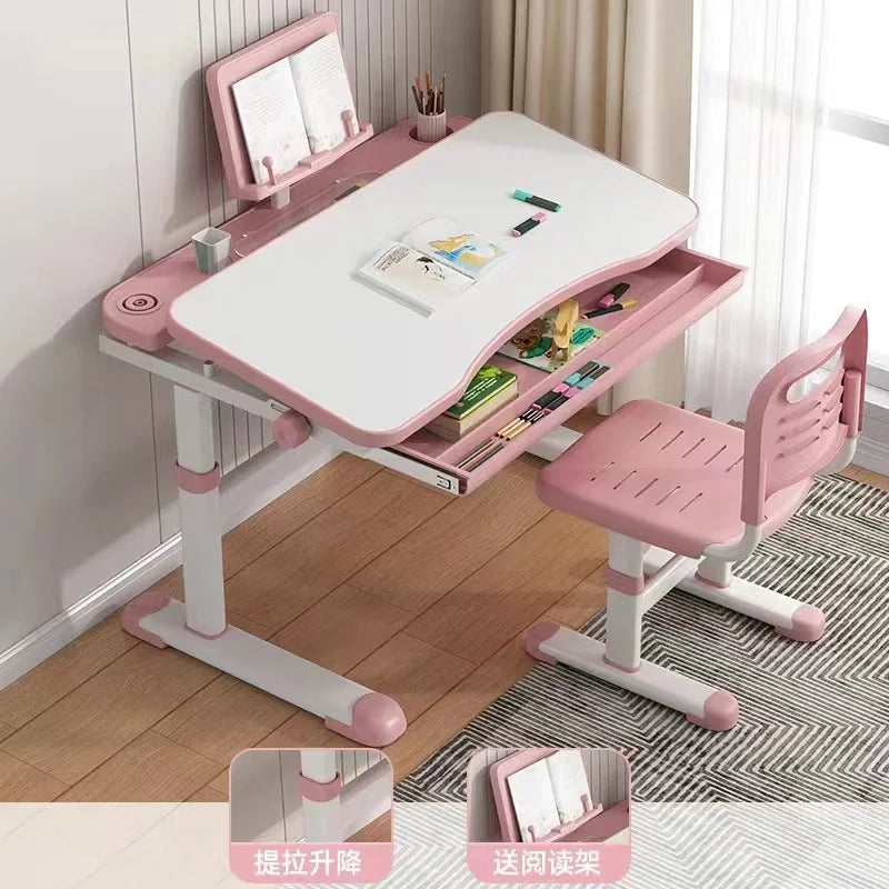 Household Student Desk and Chair Set Height Adjustable, Ergonomic Children School Writing Study Table