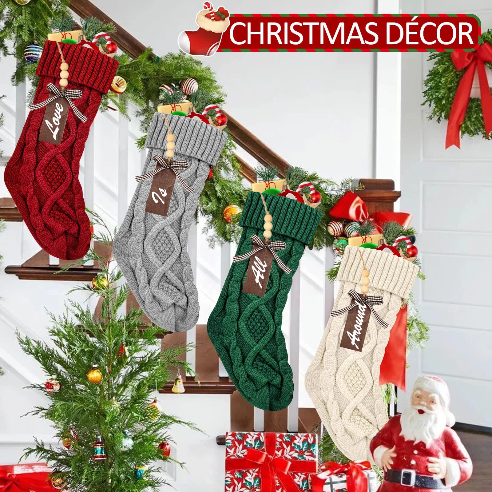 4/6/8PACK Christmas Stockings 18Inches Large Cable Knitted Stocking   Xmas Hanging Stocking Decorations with Name Tags