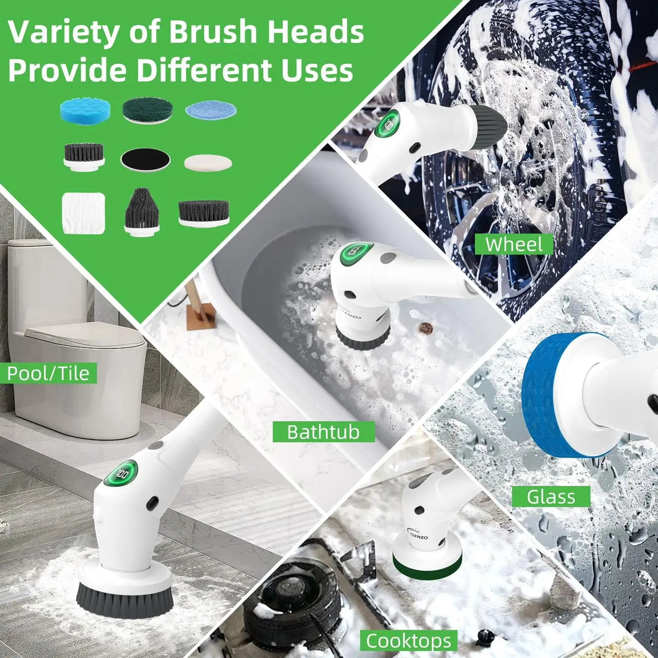 Electric Spin Scrubber 8 in 1 Cordless Cleaning Brush with Type C USB Port 3 Adjustable Speed LED Display For Bathroom Tub Tile