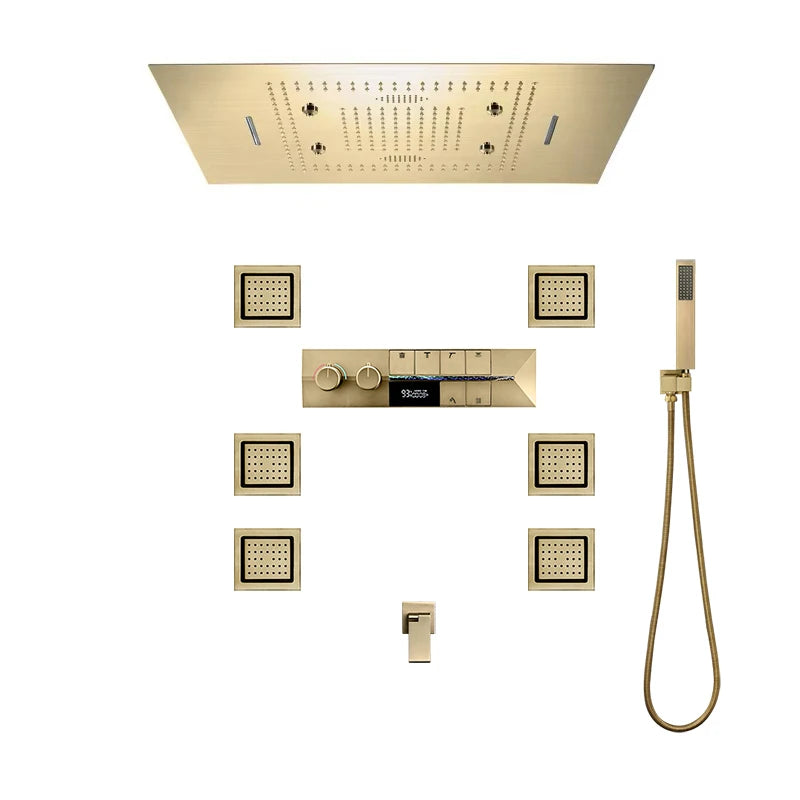 M Boenn Large 23 ×31 Inch Music LED Shower Head Rainfall Thermostat Shower System Bathroom Faucet Set Powerful Massage Body Jet