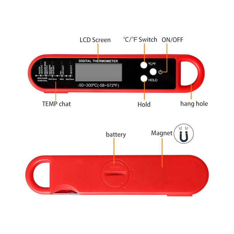 Digital Meat Thermometer for Cooking, Kitchen Food Thermometer for BBQ Grill Smoker Oil Fry Candy Instant Read Thermometer
