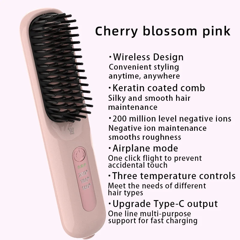 Negative Ion Hair Straightening Brush,360° Flexible Teeth,Fast Heat with 3 Adjustable Temperatures,Safe Anti-Scald Protection