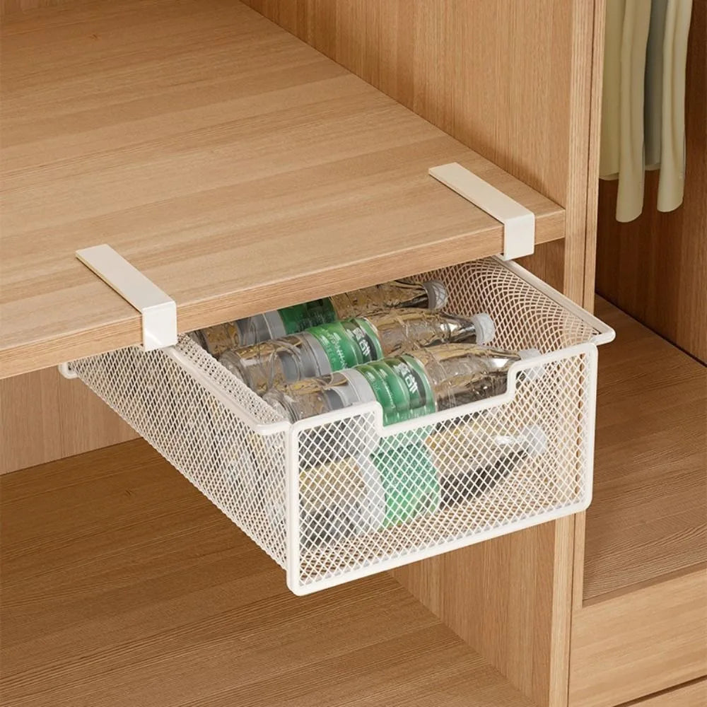Large Capacity Underwear Storage Basket Under Shelf Pure Color Hanging Organizer Under Cabinet Basket Design
