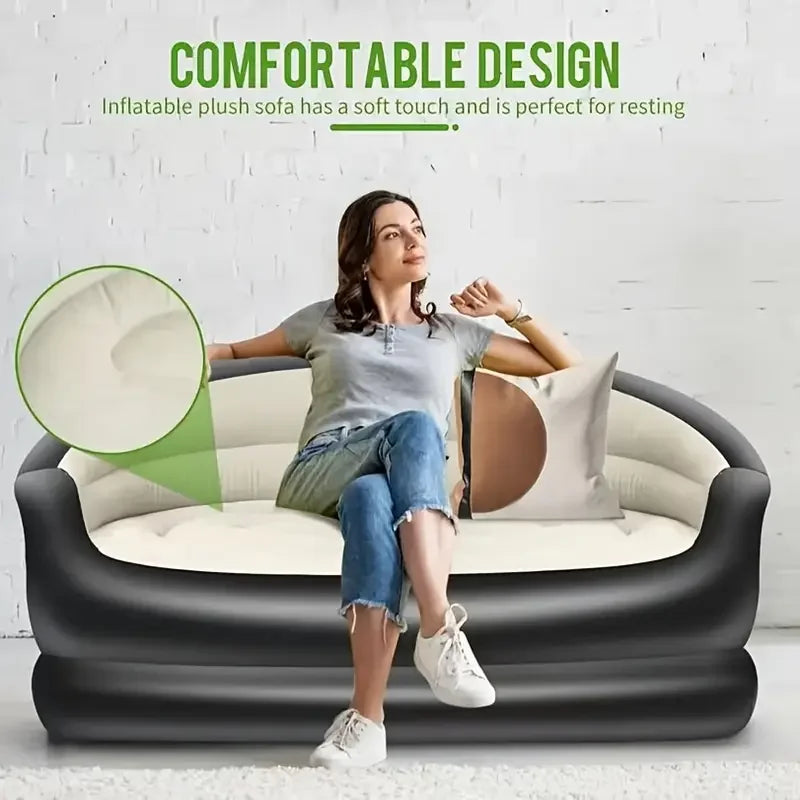 Outdoor Portable Inflatable Bed, Lounging Double Sofa, Folding Camping Inflatable Recliner, Flocking Outdoor Inflatable Sofa