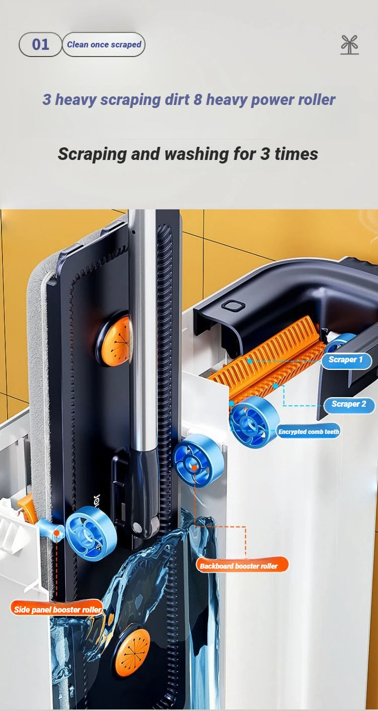 JOYBOS Spin Hand Free Flat Mop 33cm With Bucket Set Floor Cleaning Wet&Dry System Separation For Living Room Toilet Home Mops