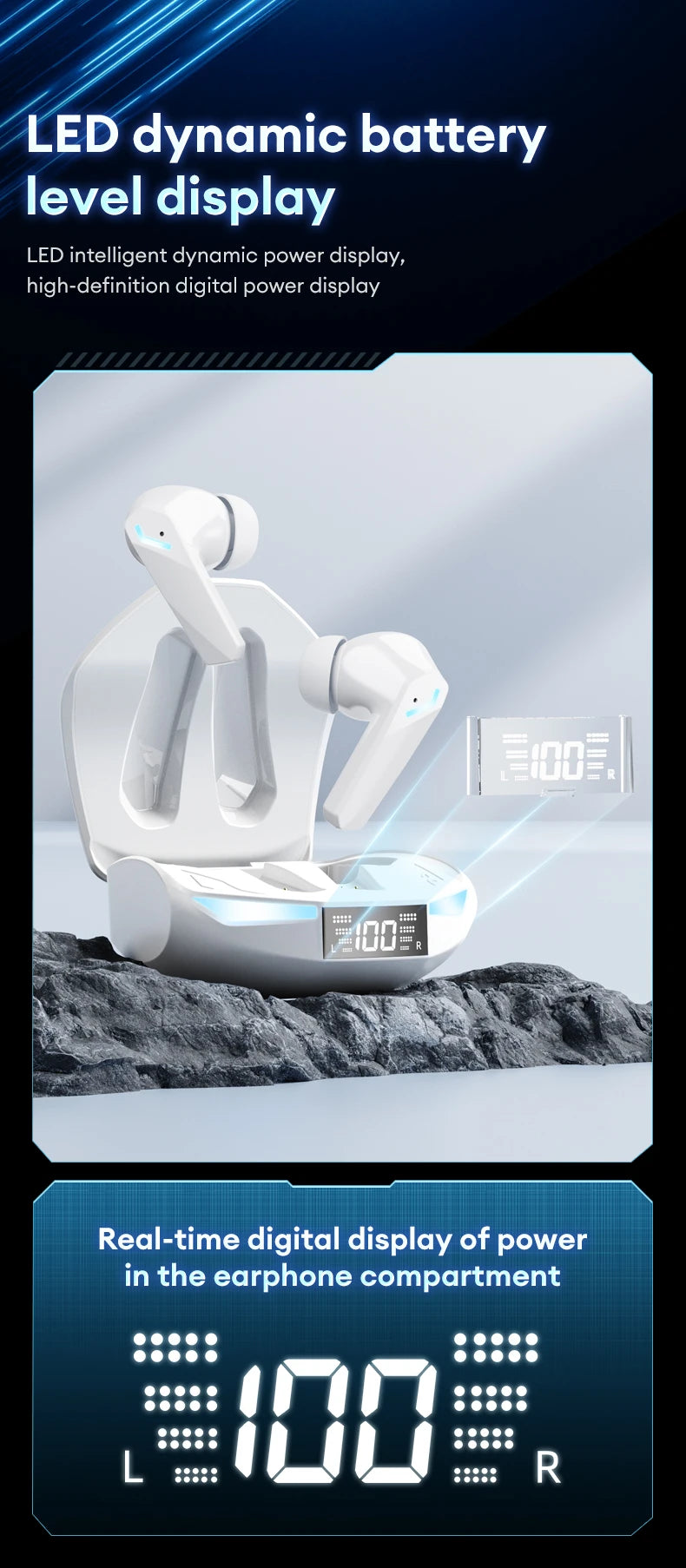 New Lenovo XT53 Wireless Bluetooth 5.4 Earphones LED Digital Display Waterproof Earbuds Noise Cancelling Gaming Headset