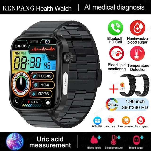 2024 New ECG+PPG Medical Grade Smart Watch Men Blood Glucose Blood Lipid Uric Acid Monitoring Bluetooth Call Health Smartwatches