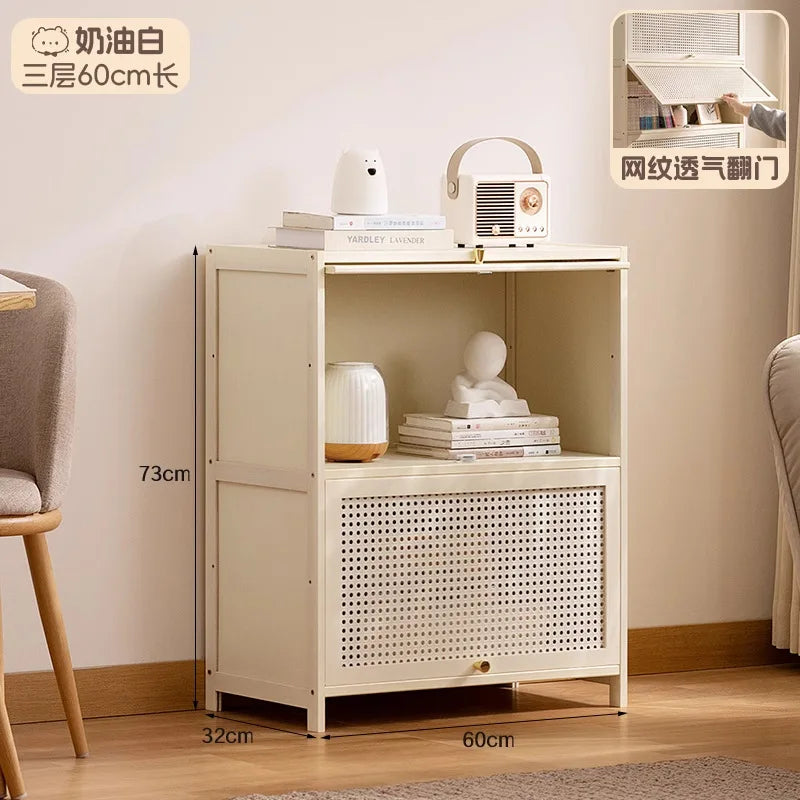 White Living Room Floor Cabinet for Tatami Bay Window Storage Cabinet Multifunctional Balcony Organizer Space-Saving Cupboard