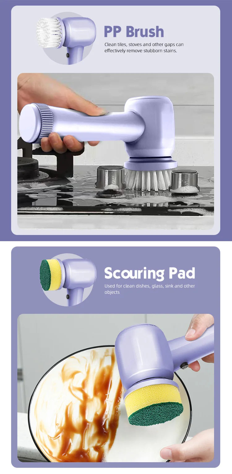 4-in-1 Multifunctional Electric Brush for Cleaning Sinks, Windows, Etc.-USB Charging, Rotating Sponge and Wire Brush
